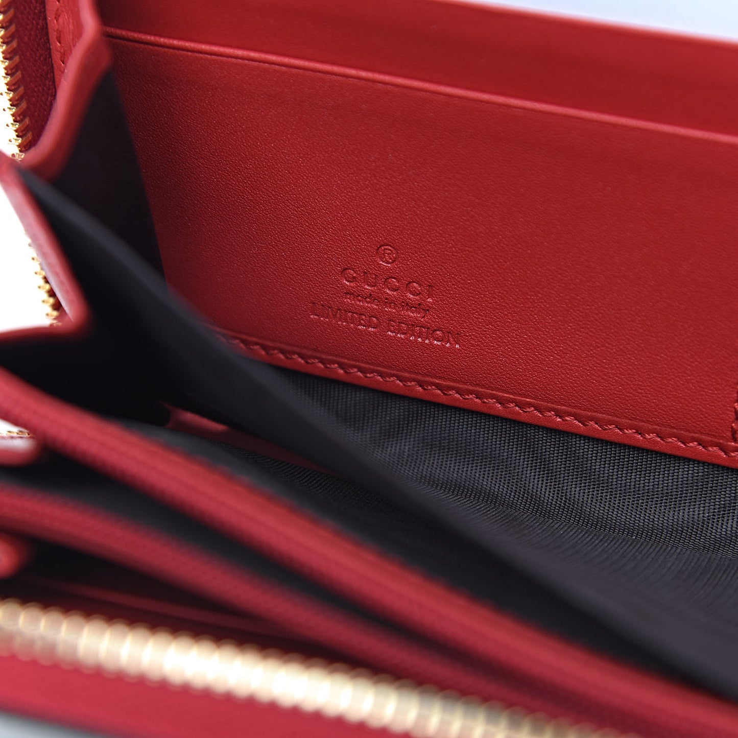 GG Supreme Monogram Bosco Patch Zip Around Wallet Beige Malva Hibiscus Red
