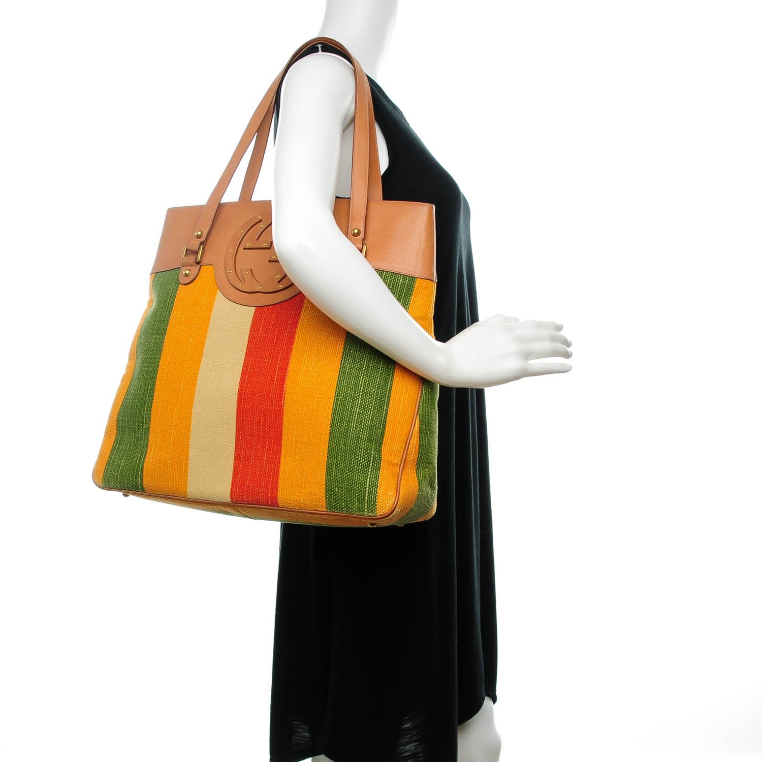 Gucci Canvas Striped Studded Blondie Tote Multicolor 2 of 7