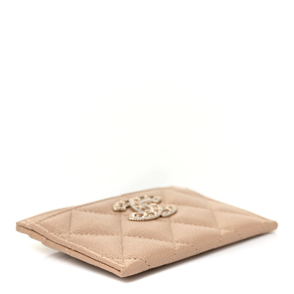 Chanel Caviar Quilted Crystal Card Holder Beige 4 of 12