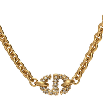 Christian Dior Metal Crystal Petite CD Choker Necklace Gold 3 of 4