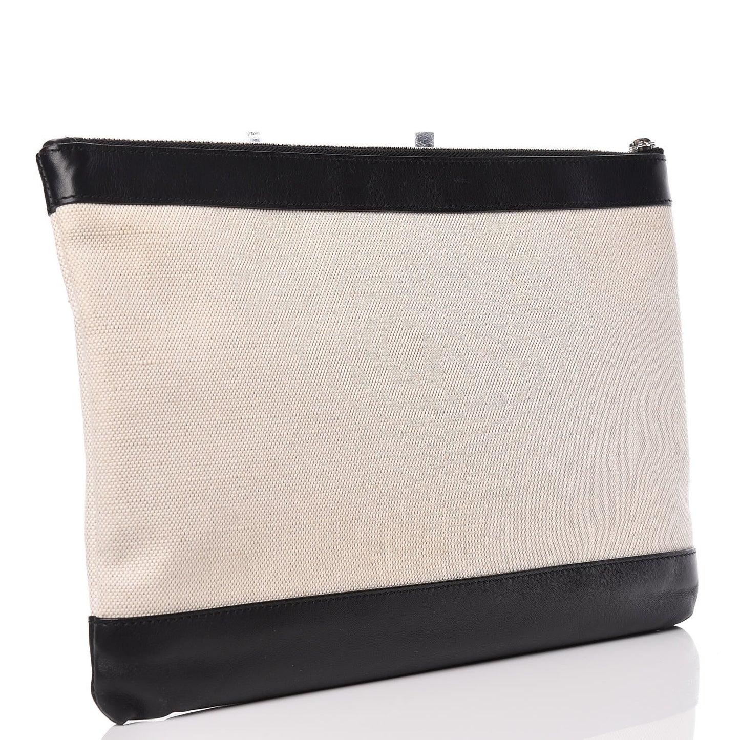 Calfskin Cotton Canvas Logo Clutch Black