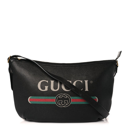 Gucci Grained Calfskin Logo Half Moon Hobo Black 1 of 9