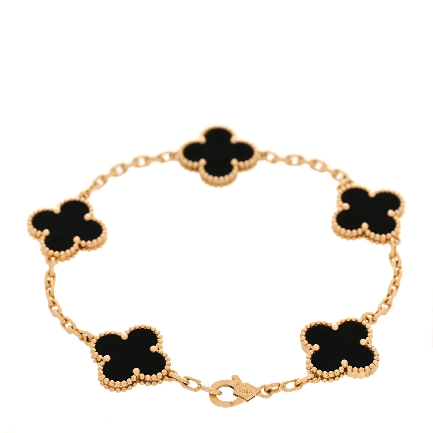 18K Yellow Gold Black Onyx 5 Motifs Vintage Alhambra Bracelet
