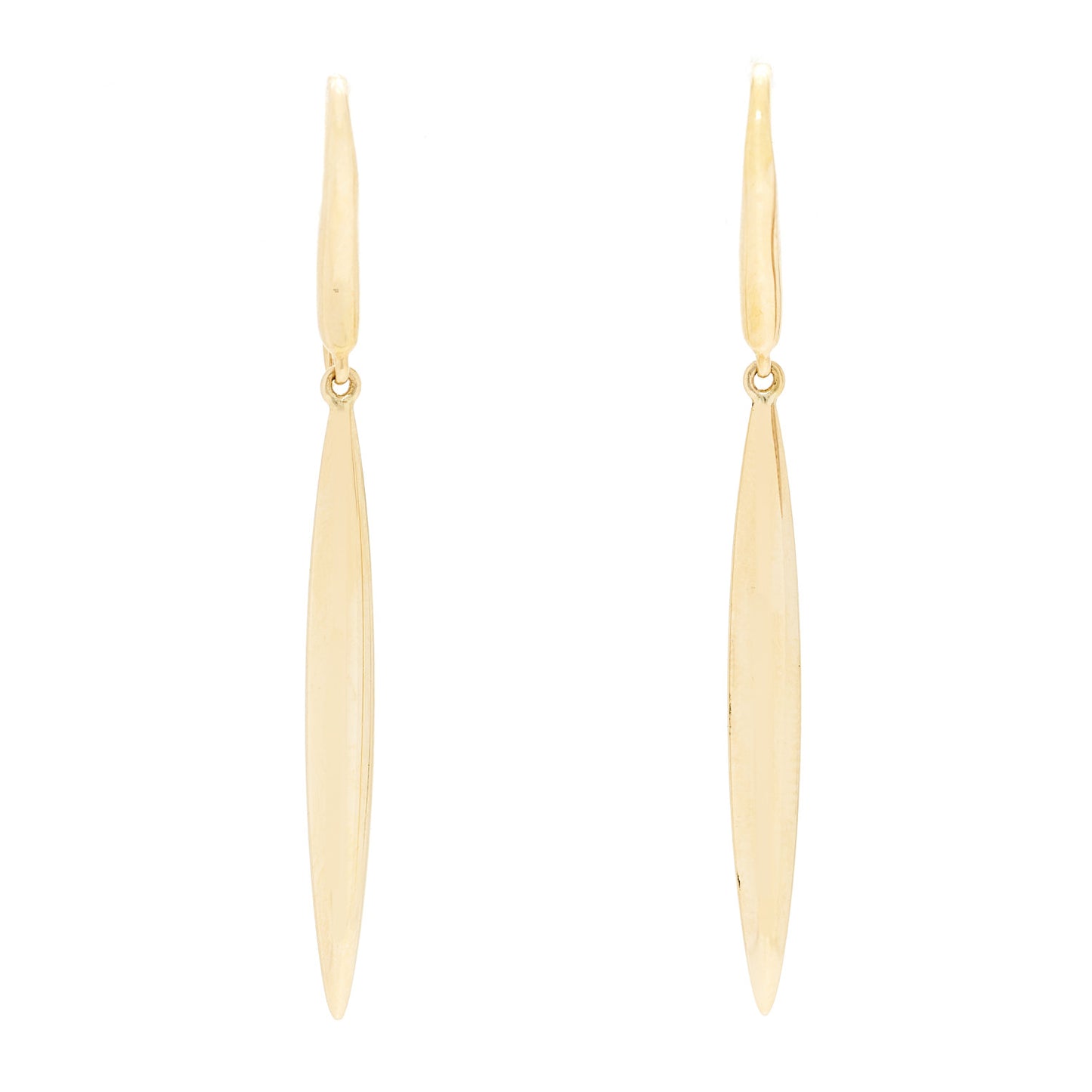 18K Yellow Gold Feather Drop Earrings