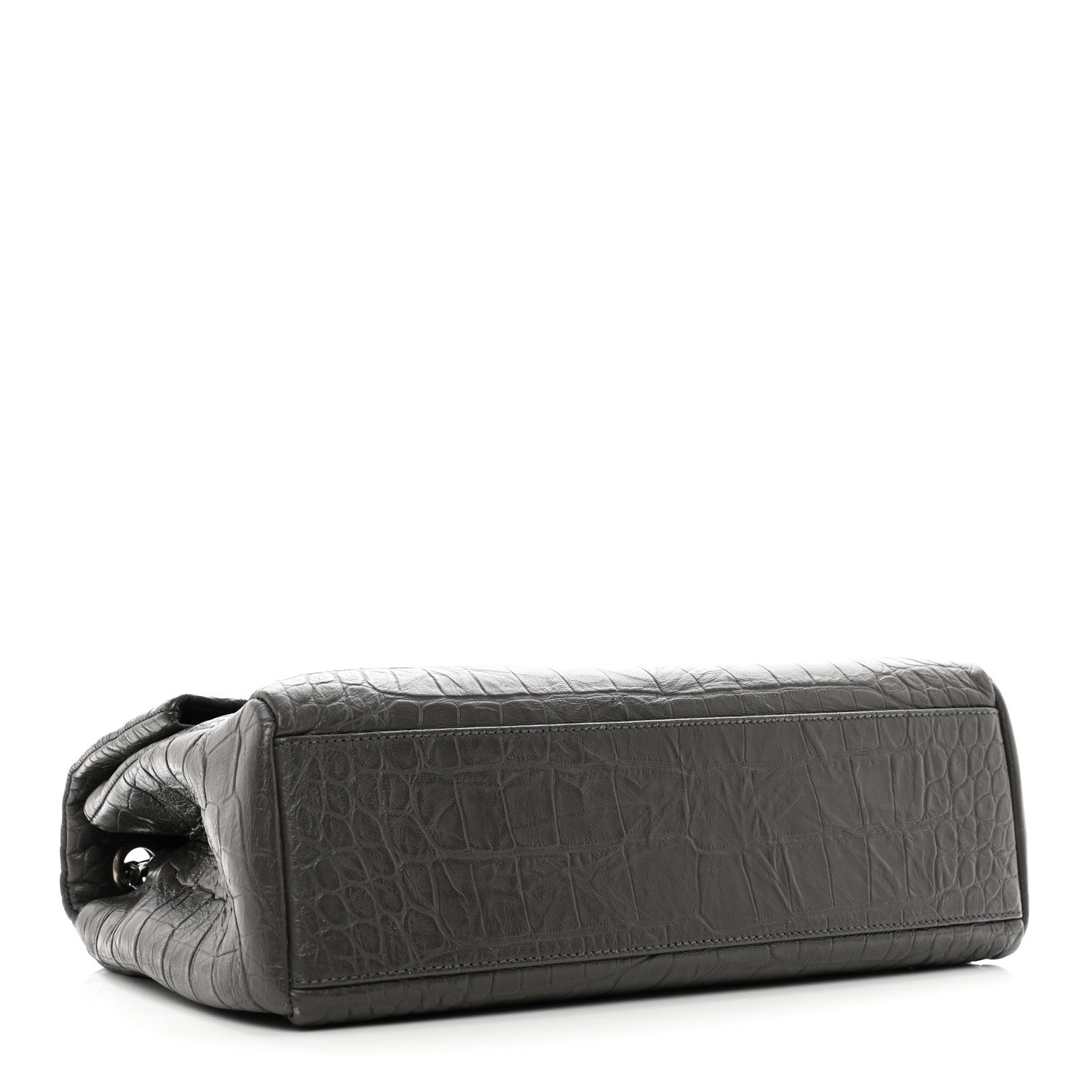 Saint Laurent Calfskin Crocodile Embossed Medium West Hollywood Monogram Fold-Over Grey 4 of 9