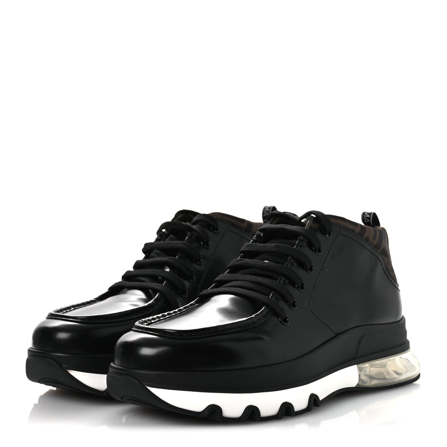 Calfskin Zucca Mens Lace Up Sneakers 8 Black Maya
