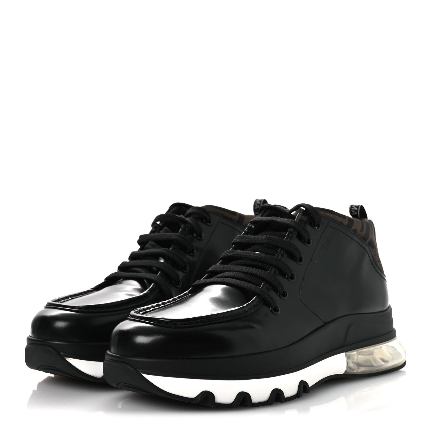Fendi Calfskin Zucca Mens Lace Up Sneakers 8 Black Maya 4 of 12