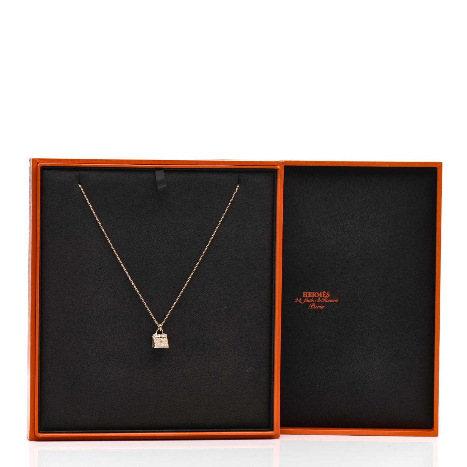 Hermes 18K Rose Gold Diamond Kelly Amulette Pendant Necklace 5 of 5