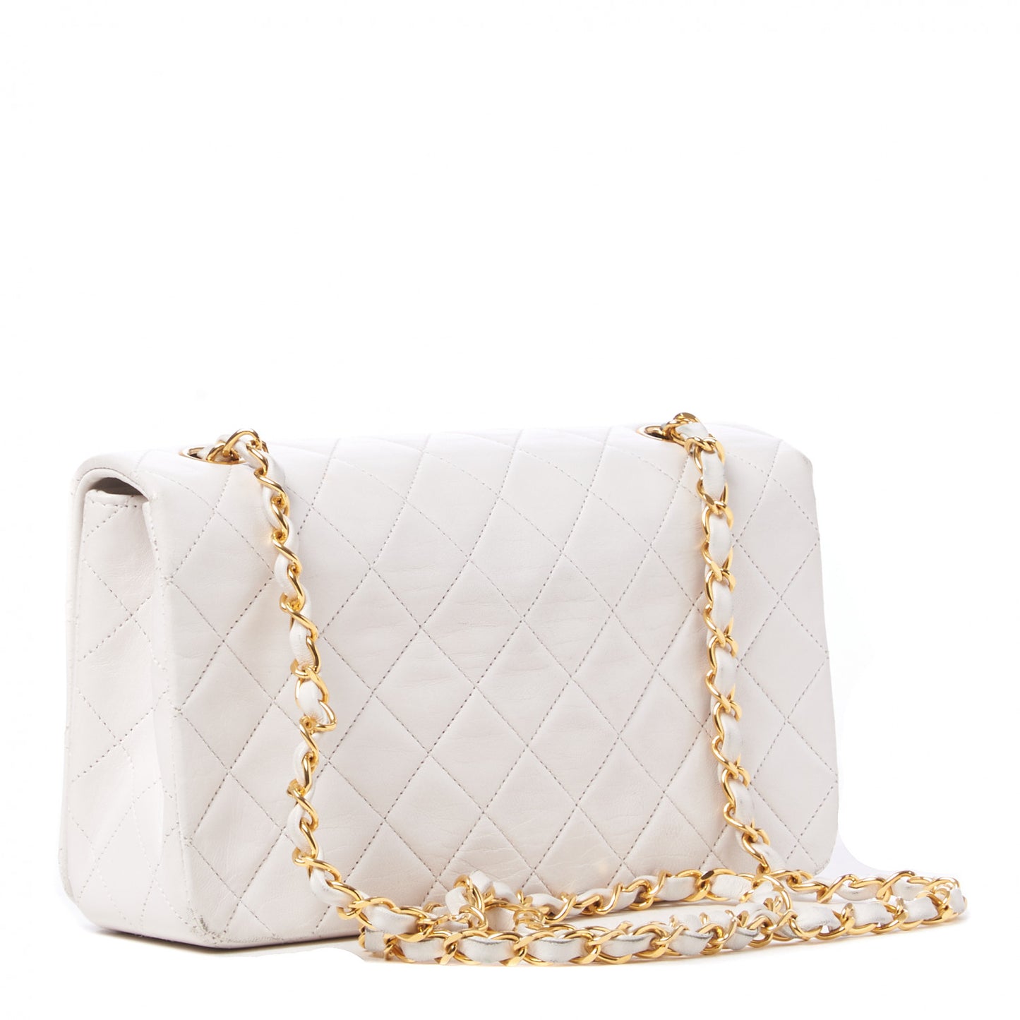 Lambskin Quilted Small Single Flap White