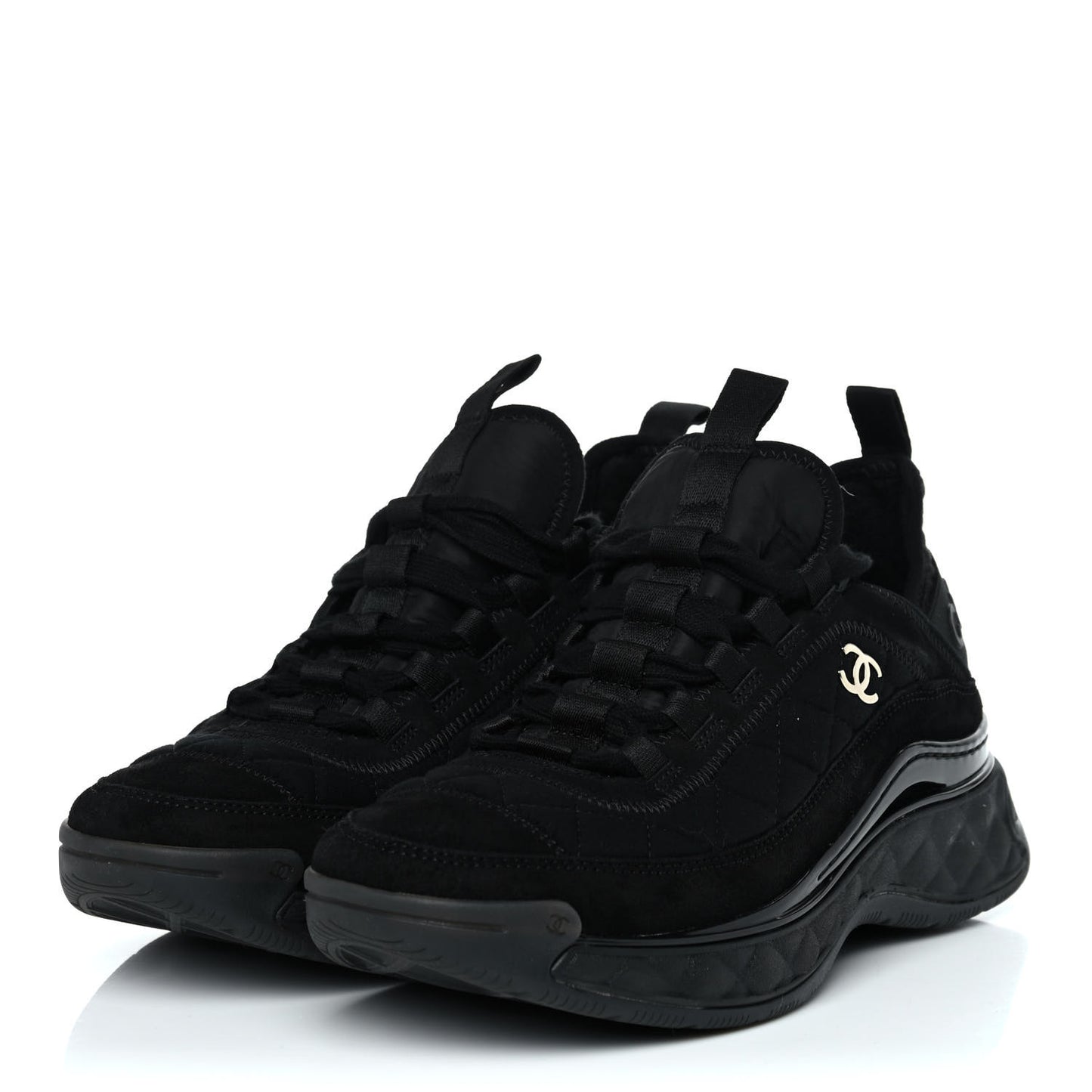 Suede Calfskin Mixed Fibers CC Sneakers 37.5 Black Dark Grey