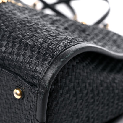 Chanel Straw Raffia Calfskin Chain Small Deauville Tote Black 9 of 12