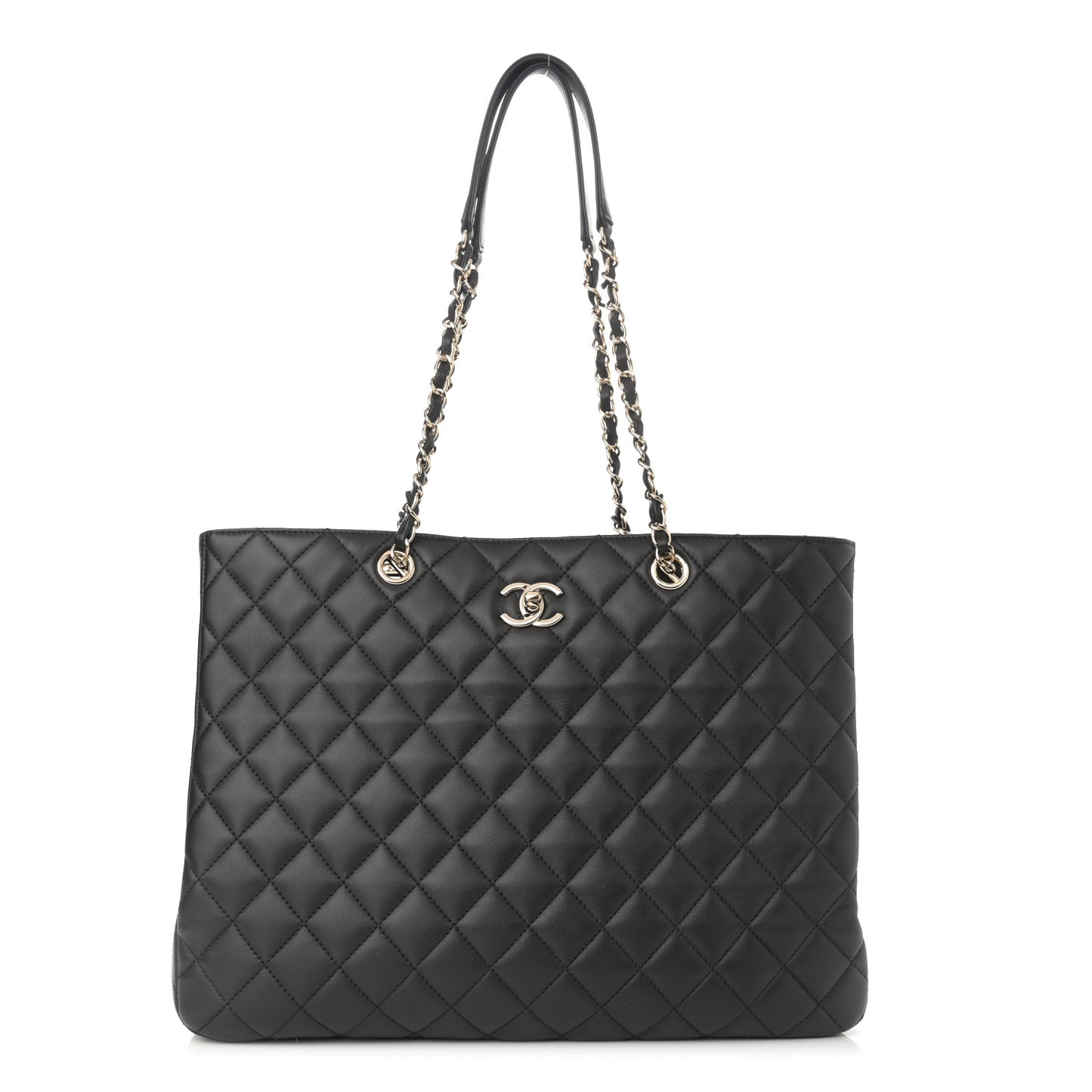 Lambskin Quilted Large Classic Shopping Tote Black