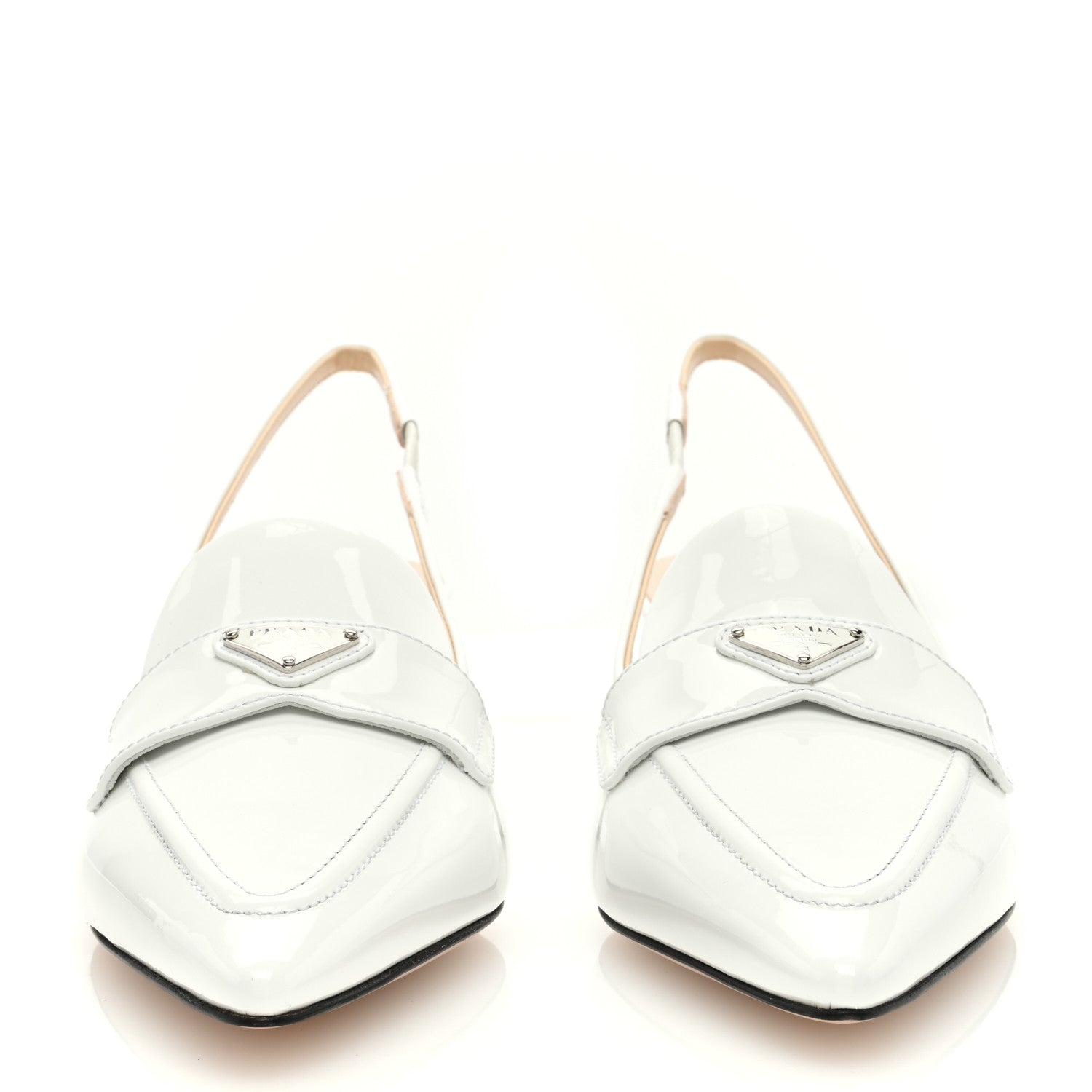 Prada Patent Triangle Logo Pointed Toe 45mm Slingback Pumps 37.5 White 3 of 8