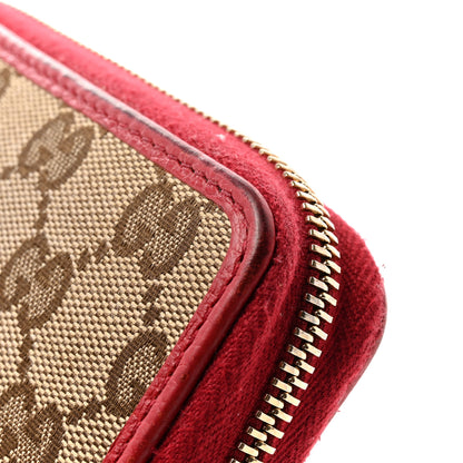 Gucci Monogram Dollar Calfskin Zip Around Compact Wallet Beige Ebony Rosso 12 of 14