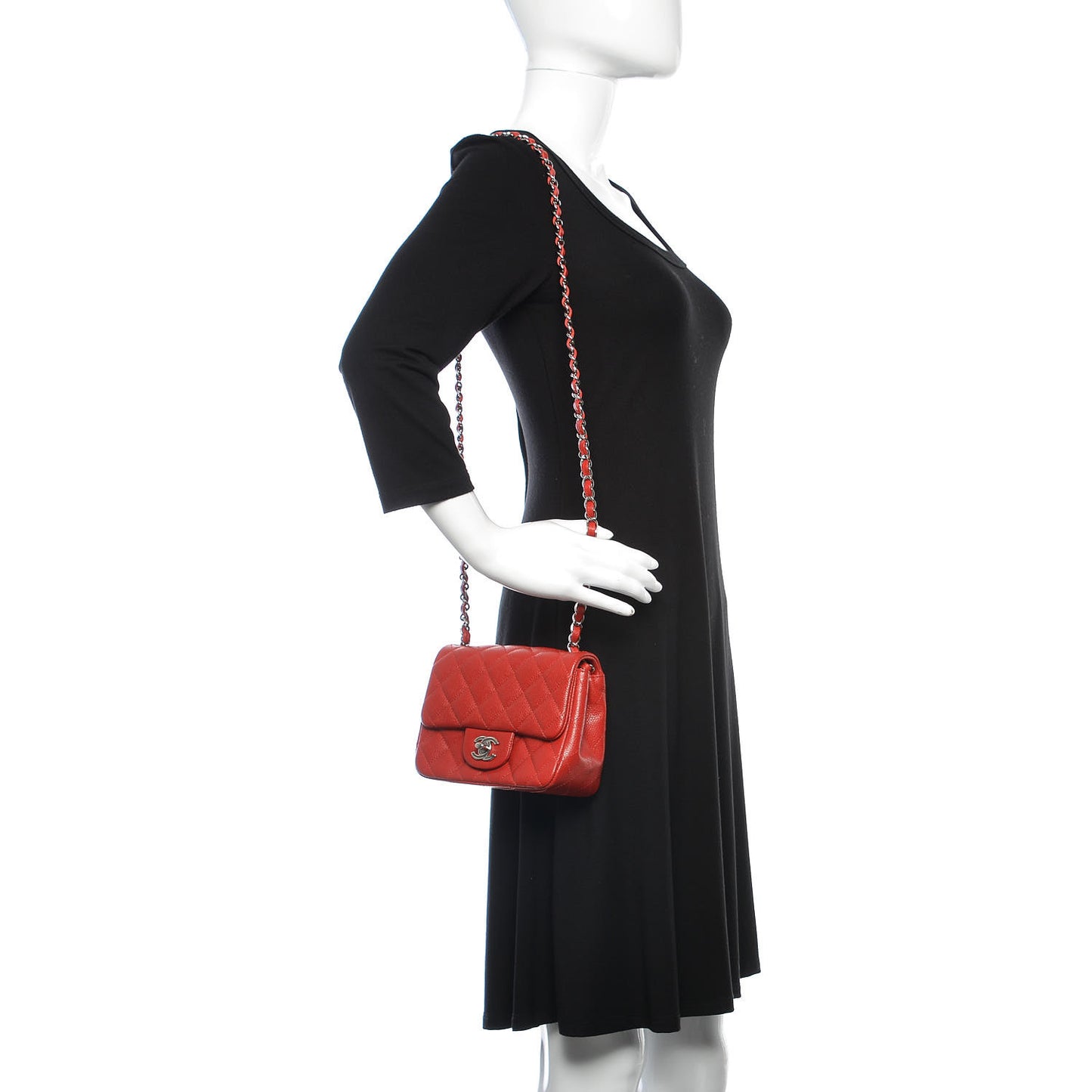 Caviar Quilted Mini Square Flap Red
