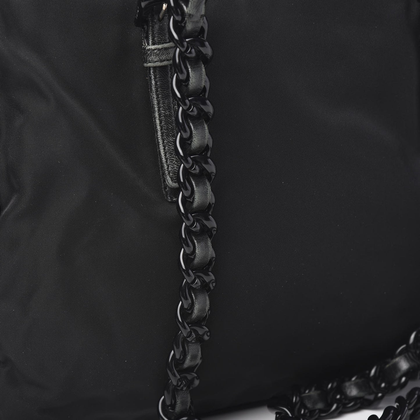 Tessuto Nylon Calfskin Chain Tote Black