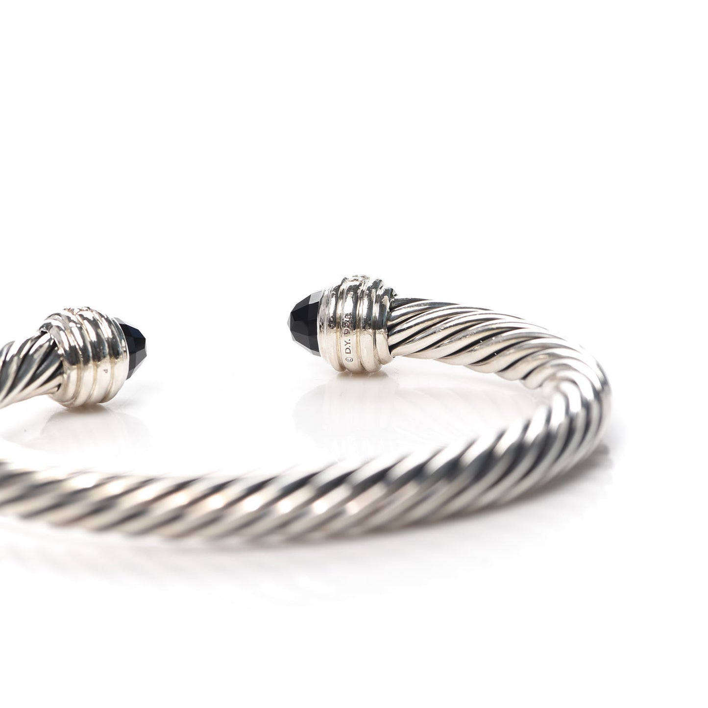 Sterling Silver Diamond Black Onyx 7mm Cable Classics Bracelet