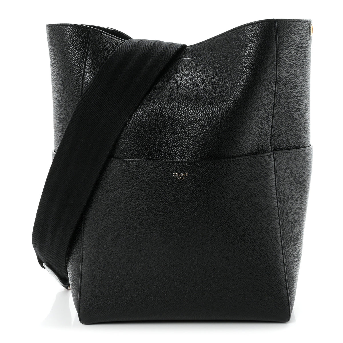 Soft Grained Calfskin Sangle Bucket Bag Black