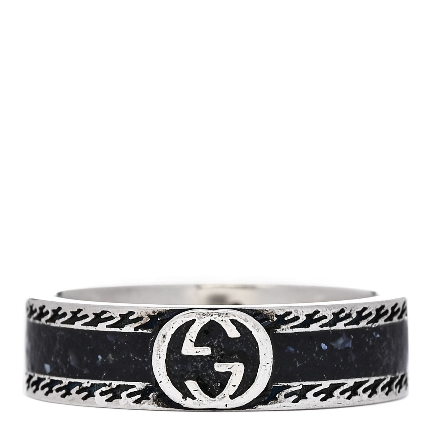 Sterling Silver Enamel Interlocking G Band Ring 60 9 Black