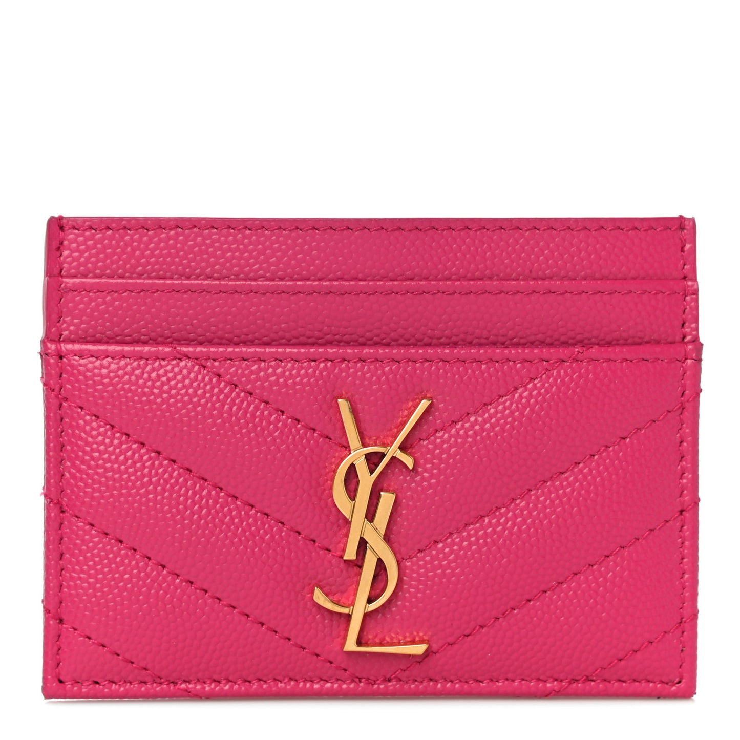 Grain De Poudre Matelasse Chevron Monogram Credit Card Case Fresh Fuxia