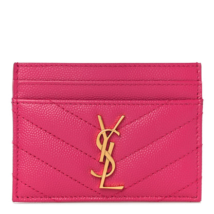 Saint Laurent Grain De Poudre Matelasse Chevron Monogram Credit Card Case Fresh Fuxia 1 of 11
