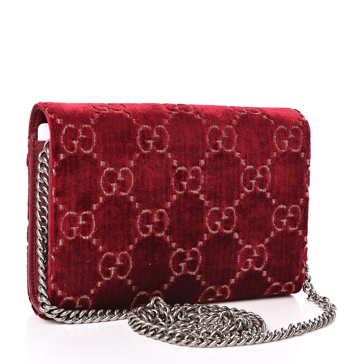 Velvet GG Monogram Mini Dionysus Chain Wallet Red Cipria