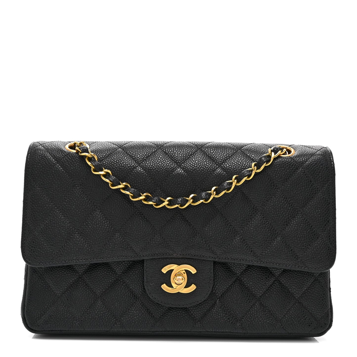 Caviar Quilted Medium Double Flap Black