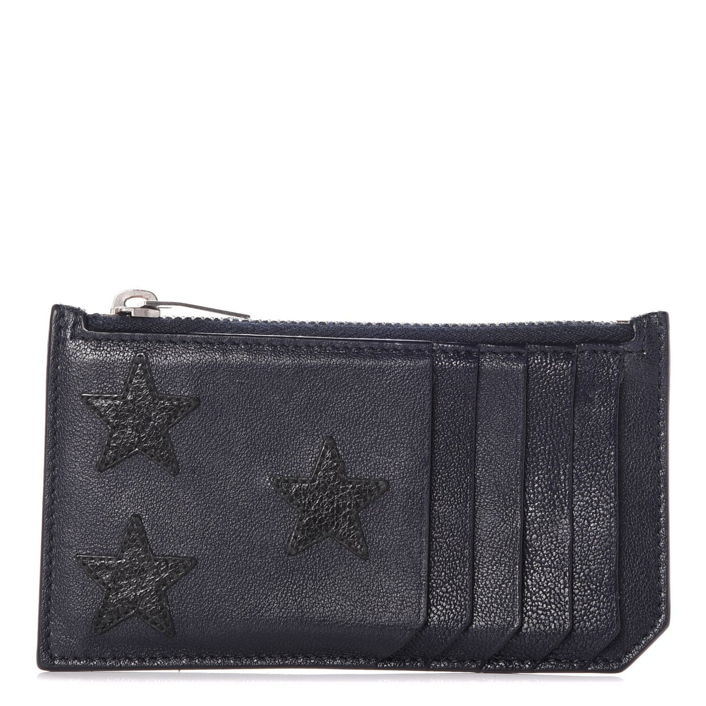 Calfskin 5 Fragments Stars Zip Pouch Card Holder Blue