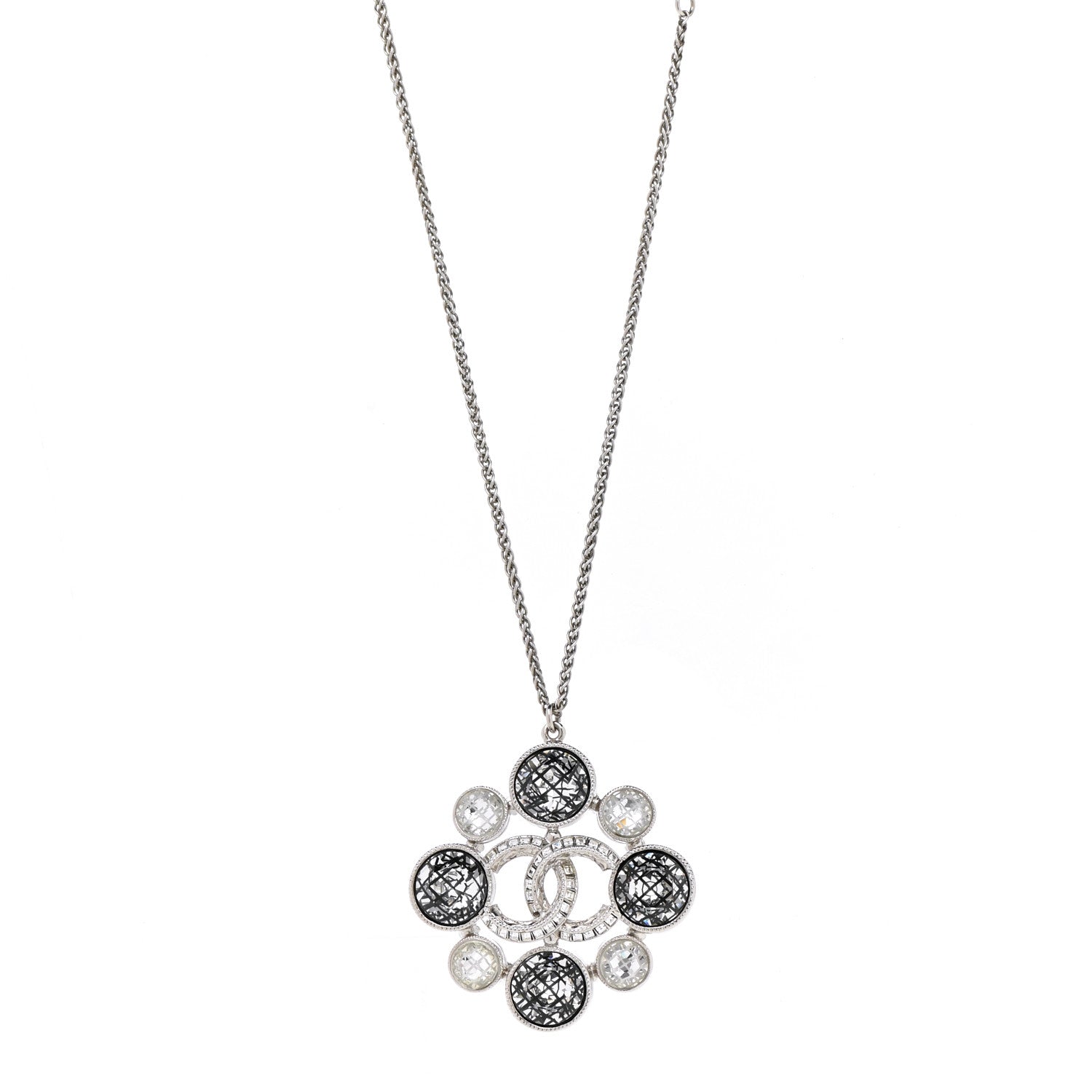 Chanel Crystal Baguette Pendant Necklace Black Silver 1 of 7