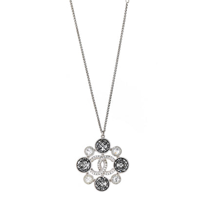 Chanel Crystal Baguette Pendant Necklace Black Silver 1 of 7