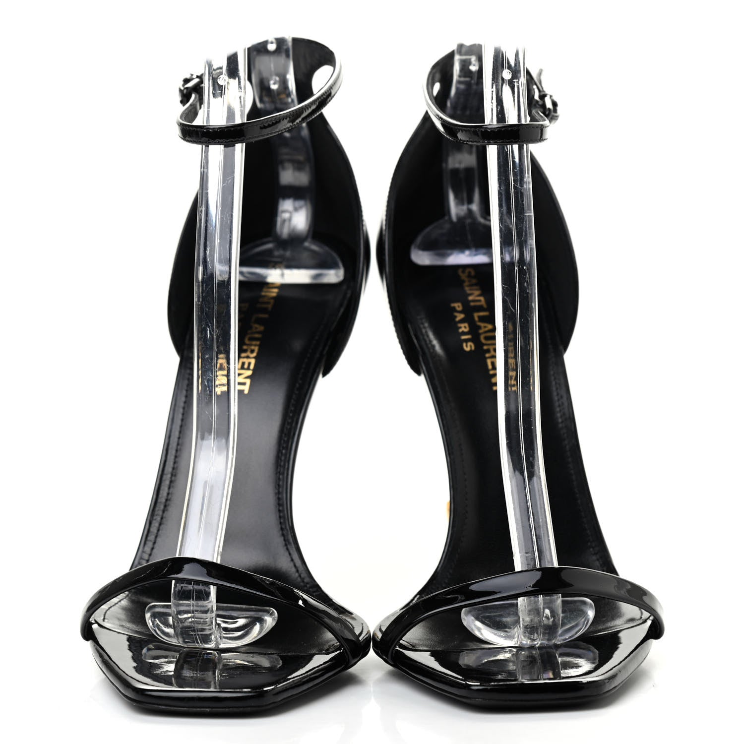 Saint Laurent Patent Calfskin Opyum 110 Sandals 38.5 Black Gold 2 of 7