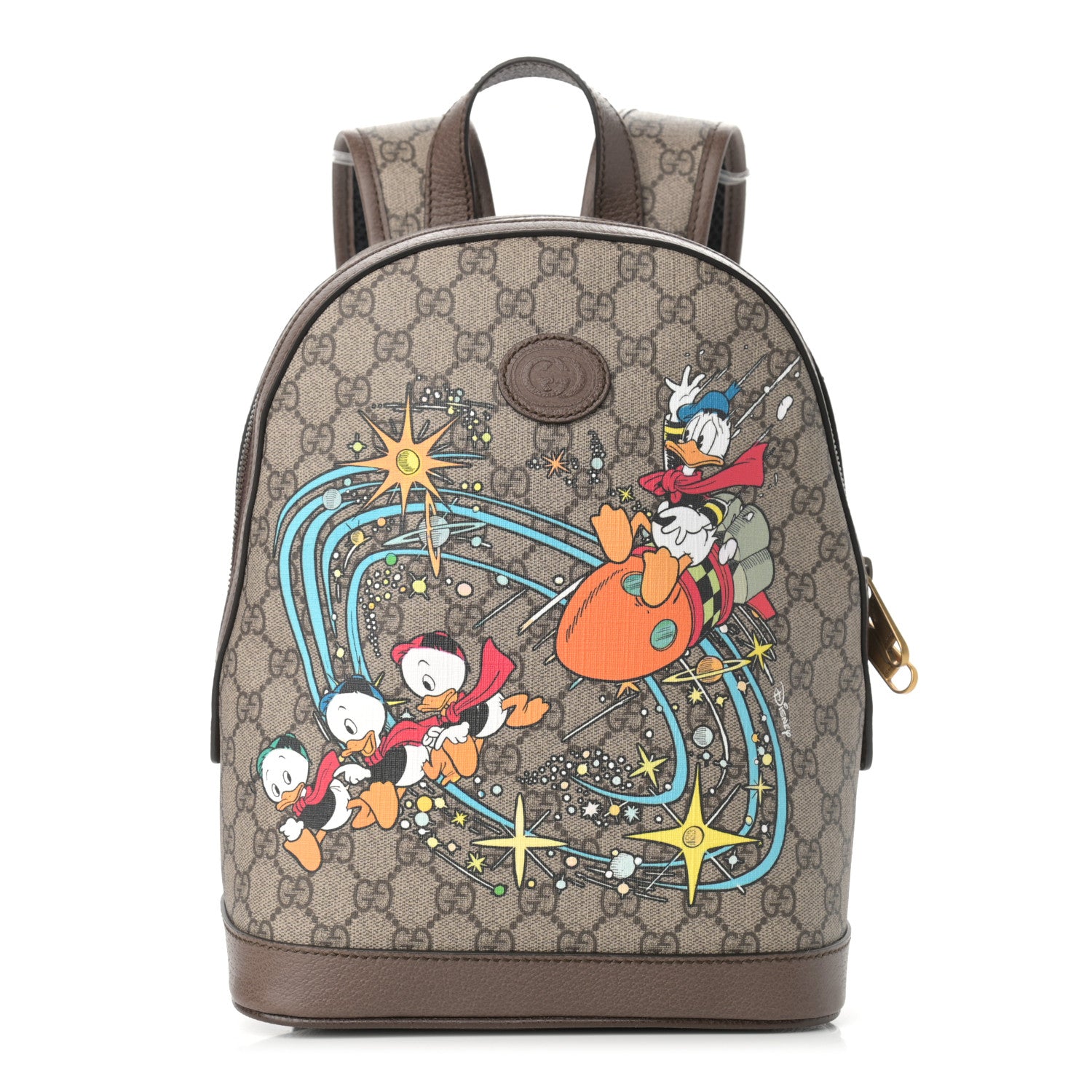 Gucci X DISNEY GG Supreme Monogram Donald Duck Small Interlocking G Dome Backpack Beige Multicolor New Acero 1 of 10