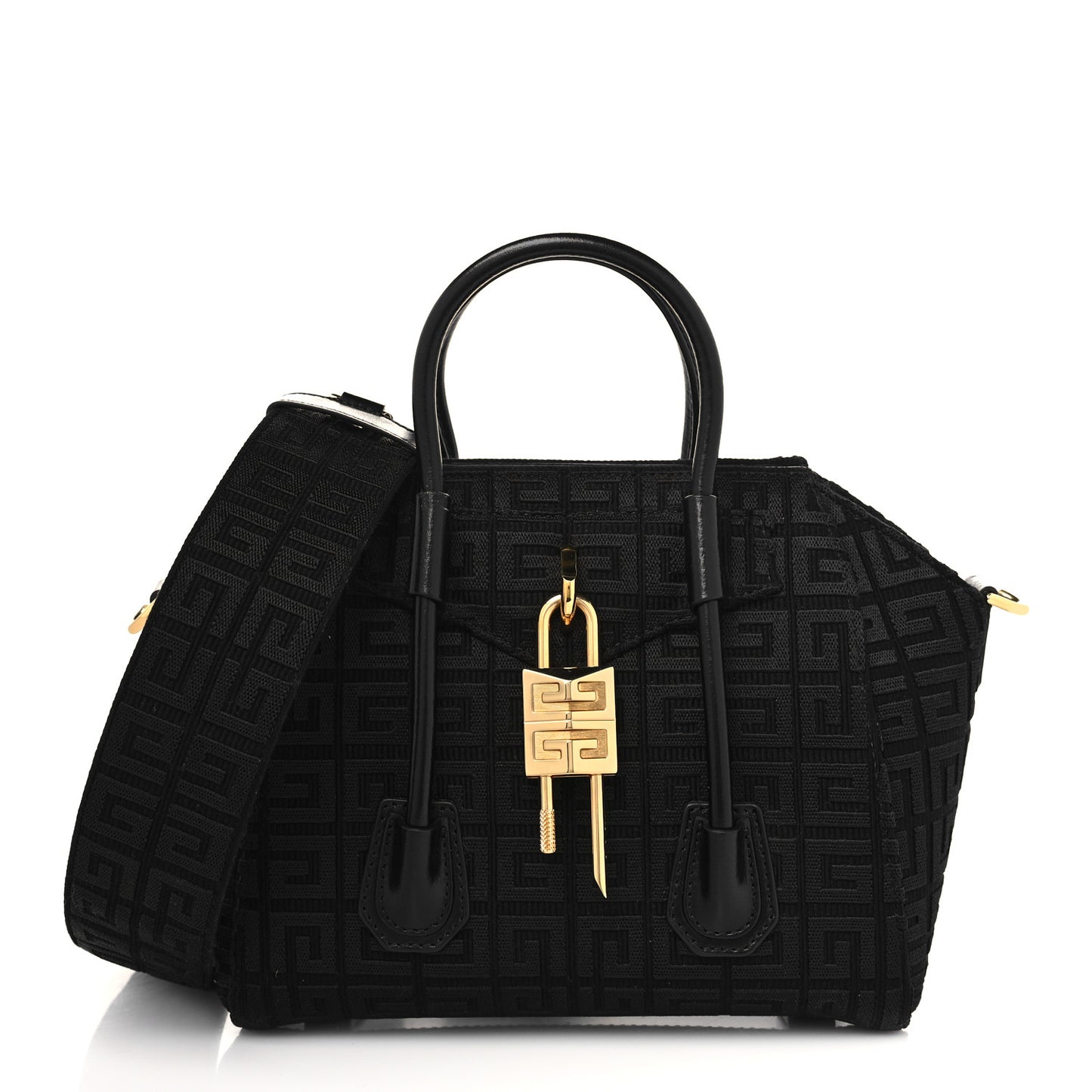 Embroidered Canvas Mini Lock Antigona Shoulder Bag Black