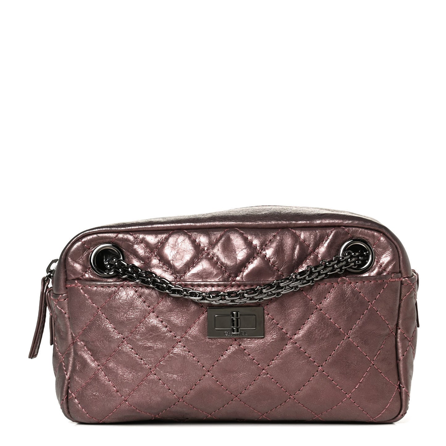 Metallic Aged Calfskin Quilted Small Reissue Camera Case Rose Fonce