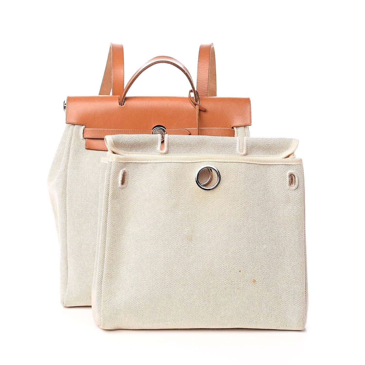 Hermes Toile Vache Calfskin Herbag 30 PM Backpack Natural 10 of 11