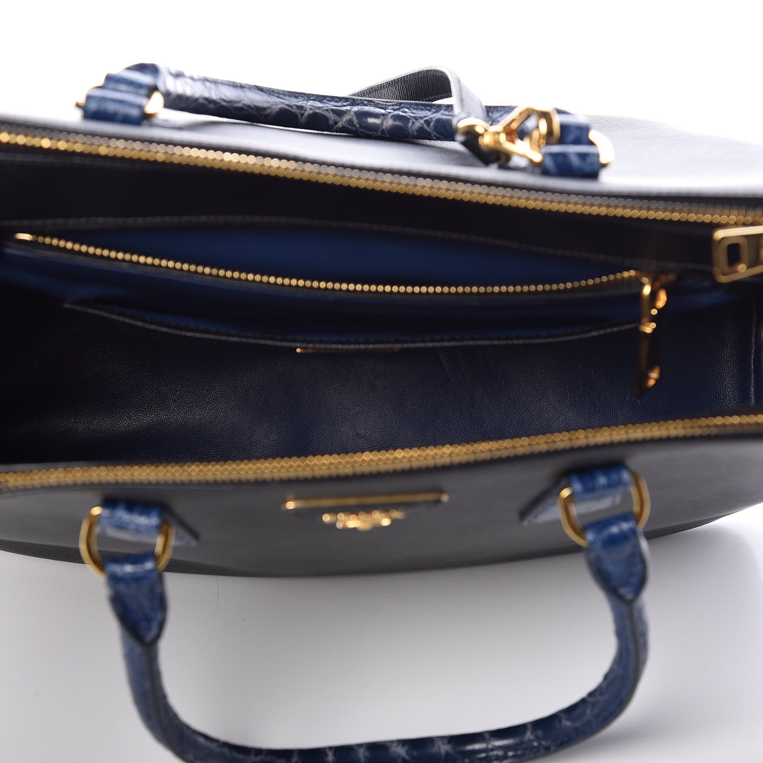 Prada Saffiano Crocodile Medium Galleria Double Zip Tote Black Bleuette 7 of 8