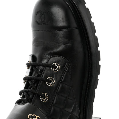Chanel Shiny Calfskin Quilted Lace Up Combat Boots 41 Black 8 of 9
