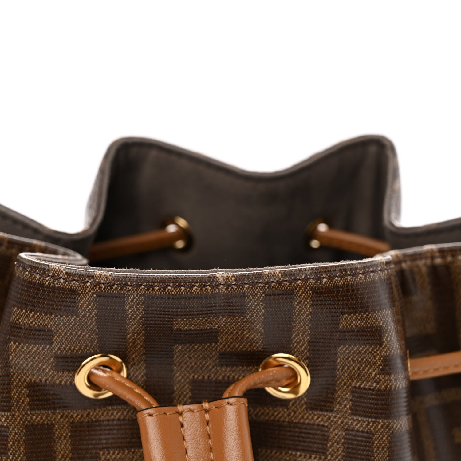 Fendi Glazed Fabric Vitello Grace F is Fendi FF 1974 Stamp Patch Grande Mon Tresor Bucket Bag Mogano Panna Nocciola 11 of 13