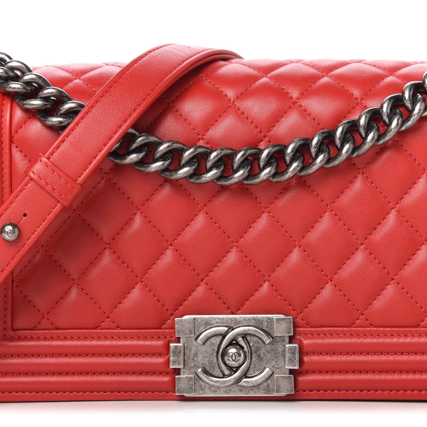 Lambskin Quilted Medium Boy Flap Red