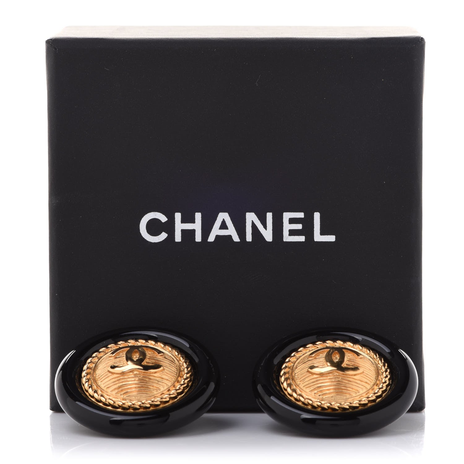 Chanel Round Earrings Gold Black 5 of 5