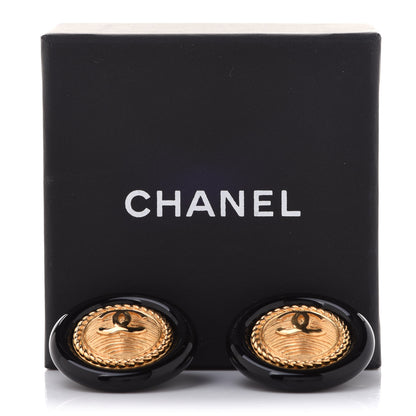 Chanel Round Earrings Gold Black 5 of 5