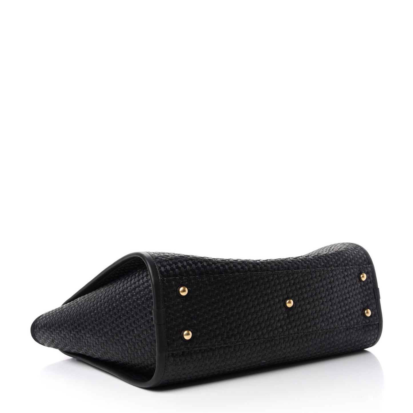 Woven Straw Raffia Small Deauville Tote Black