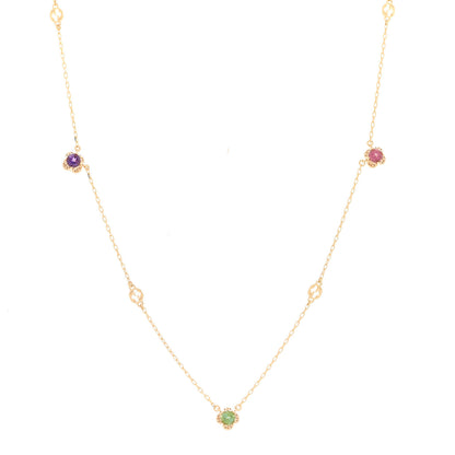 Gucci 18K Yellow Gold Green Beryl Amethyst Pink Tourmaline Citrine GG Station Rainbow Gemstone Necklace 1 of 5