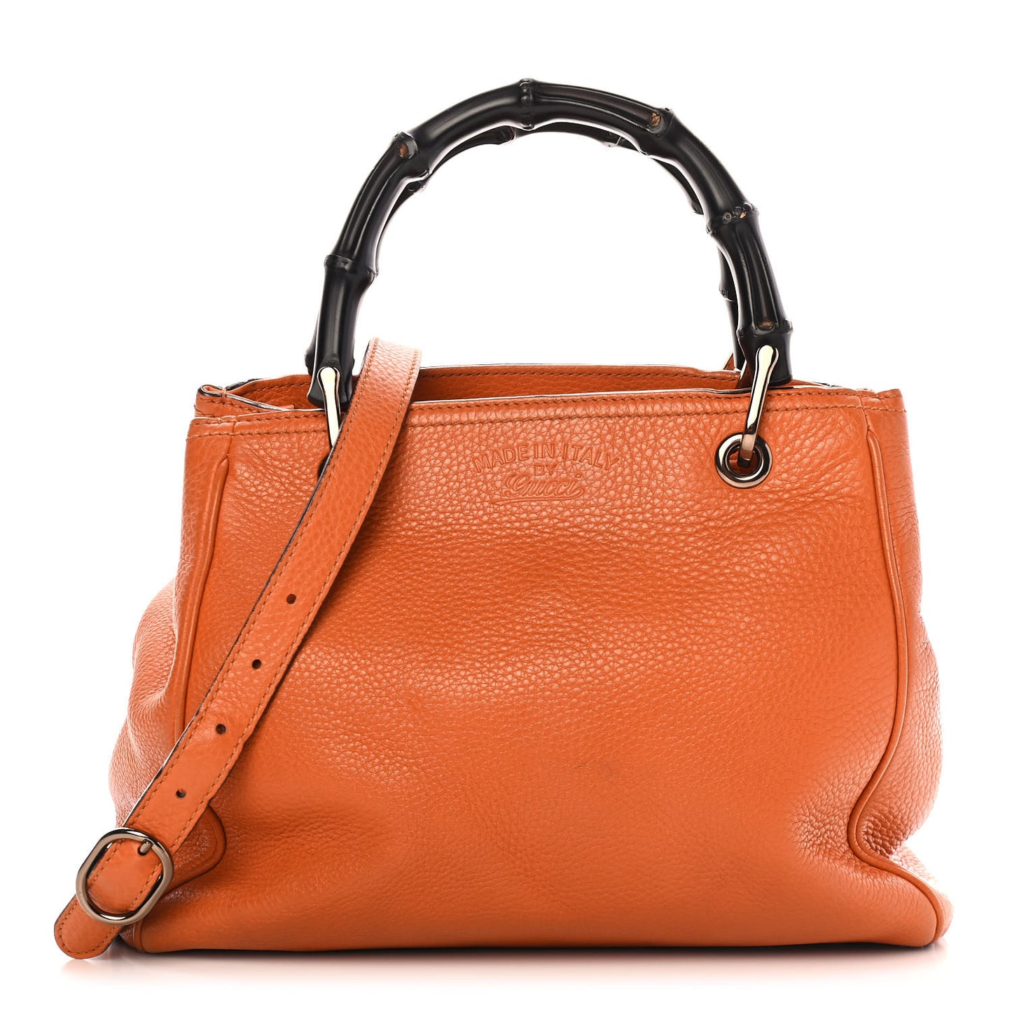Calfskin Small Bamboo Shopper Tote Orange