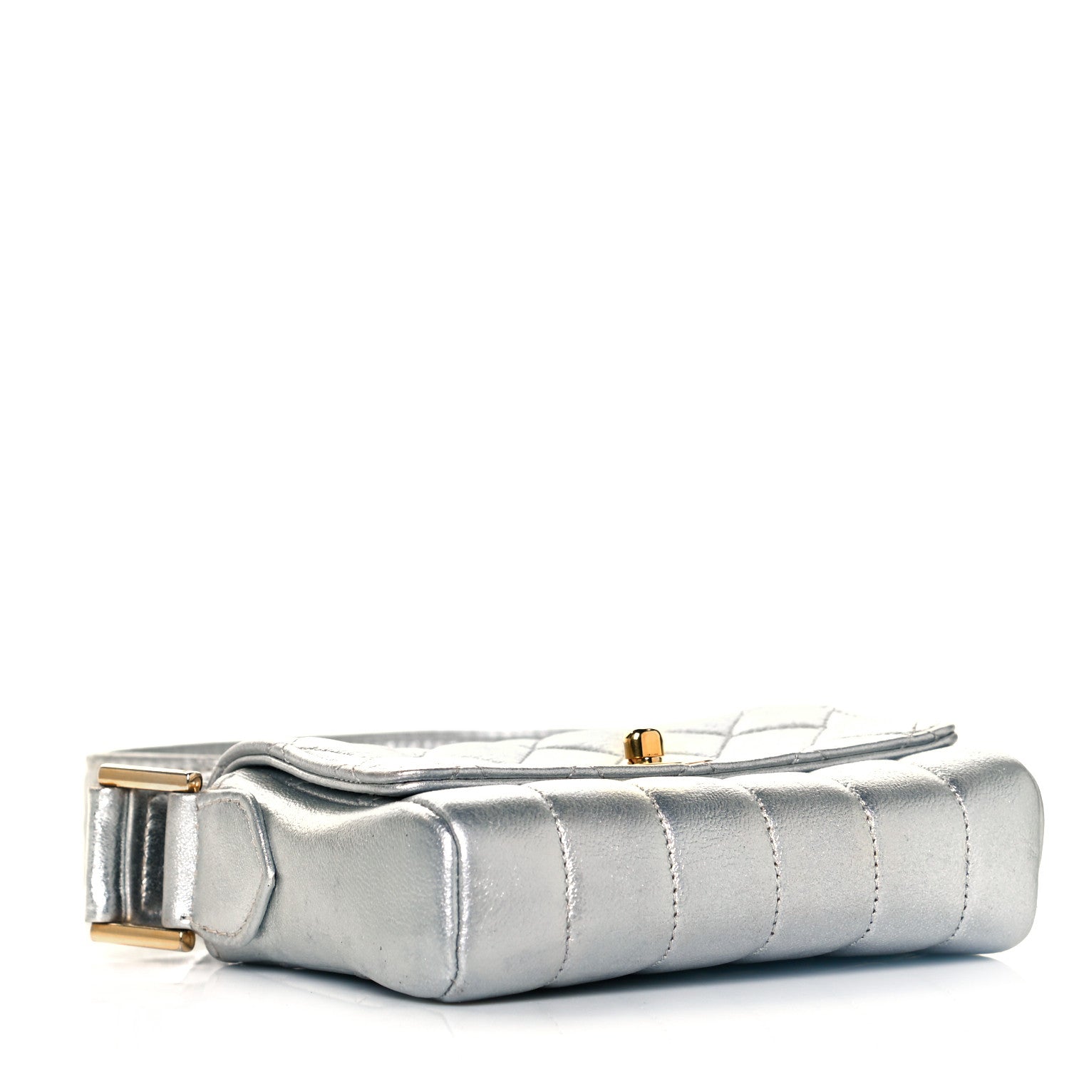 Chanel Metallic Goatskin Quilted Square Flap Shoulder Bag Silver 4 of 9