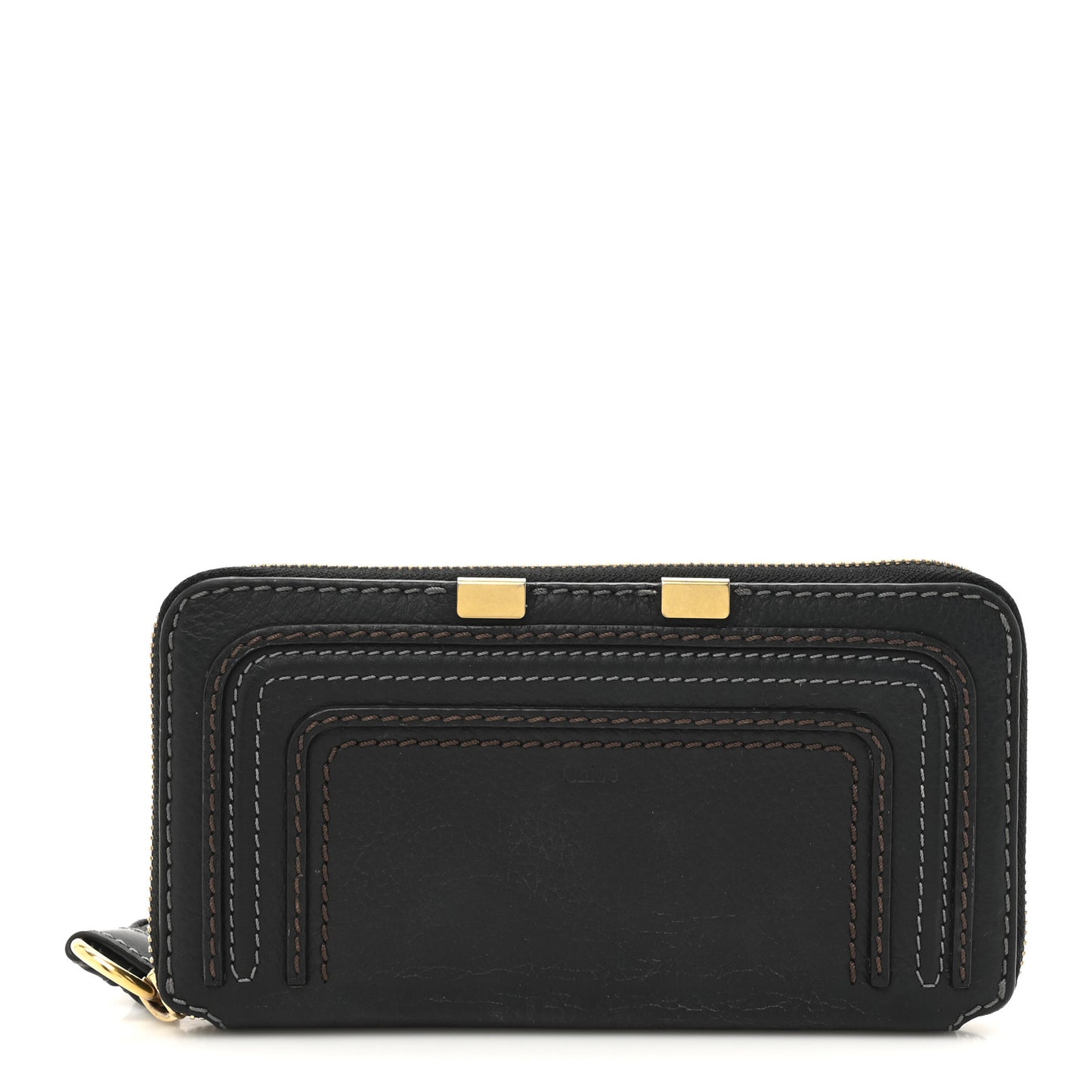 Grained Calfskin Marcie Long Zip Around Wallet Black