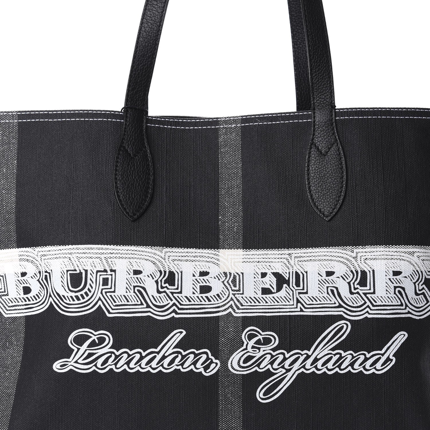Burberry Coated Canvas Mega Check Medium Doodle Tote Black White 9 of 9