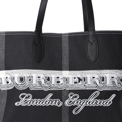 Burberry Coated Canvas Mega Check Medium Doodle Tote Black White 9 of 9