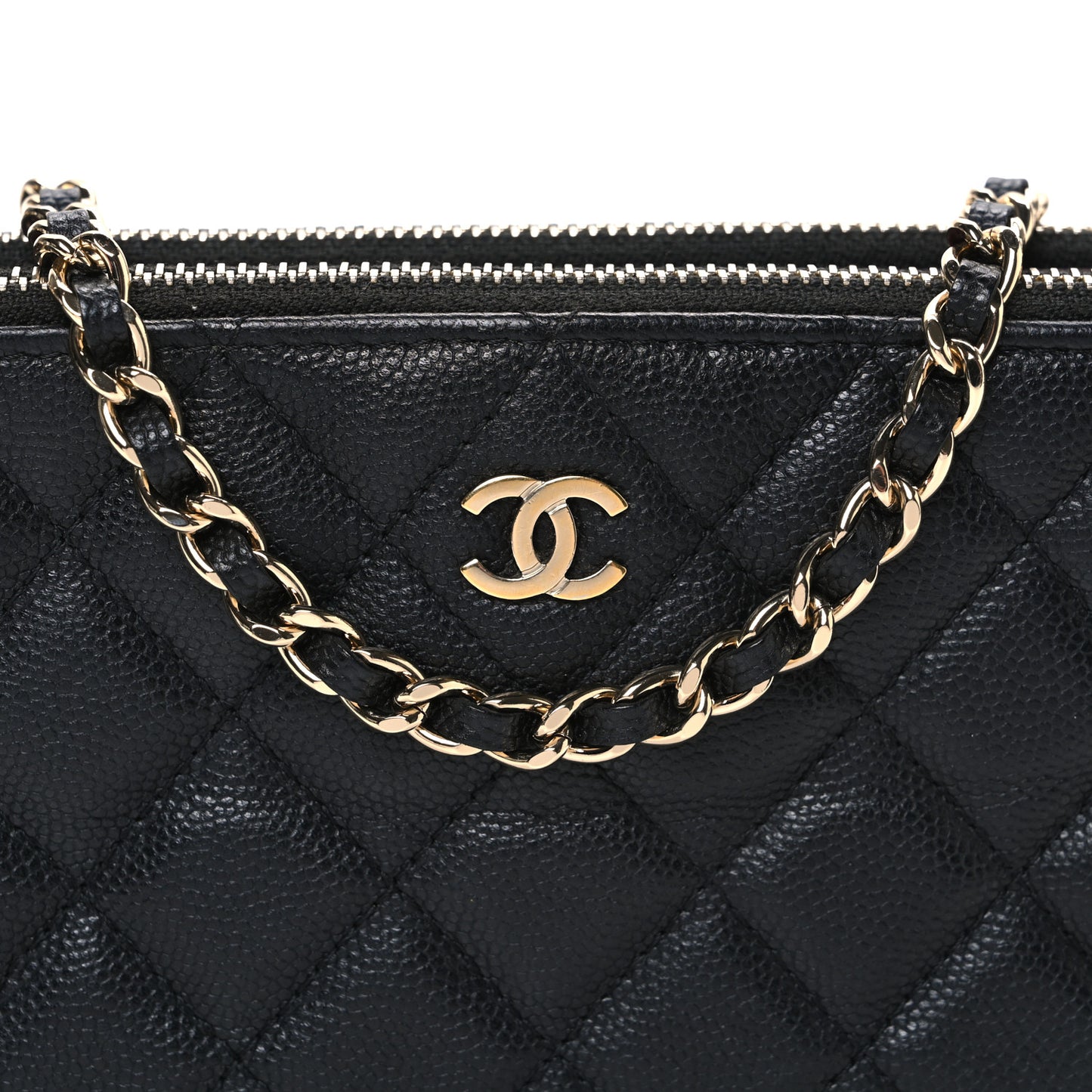 Caviar Quilted Small Clutch With Chain Black