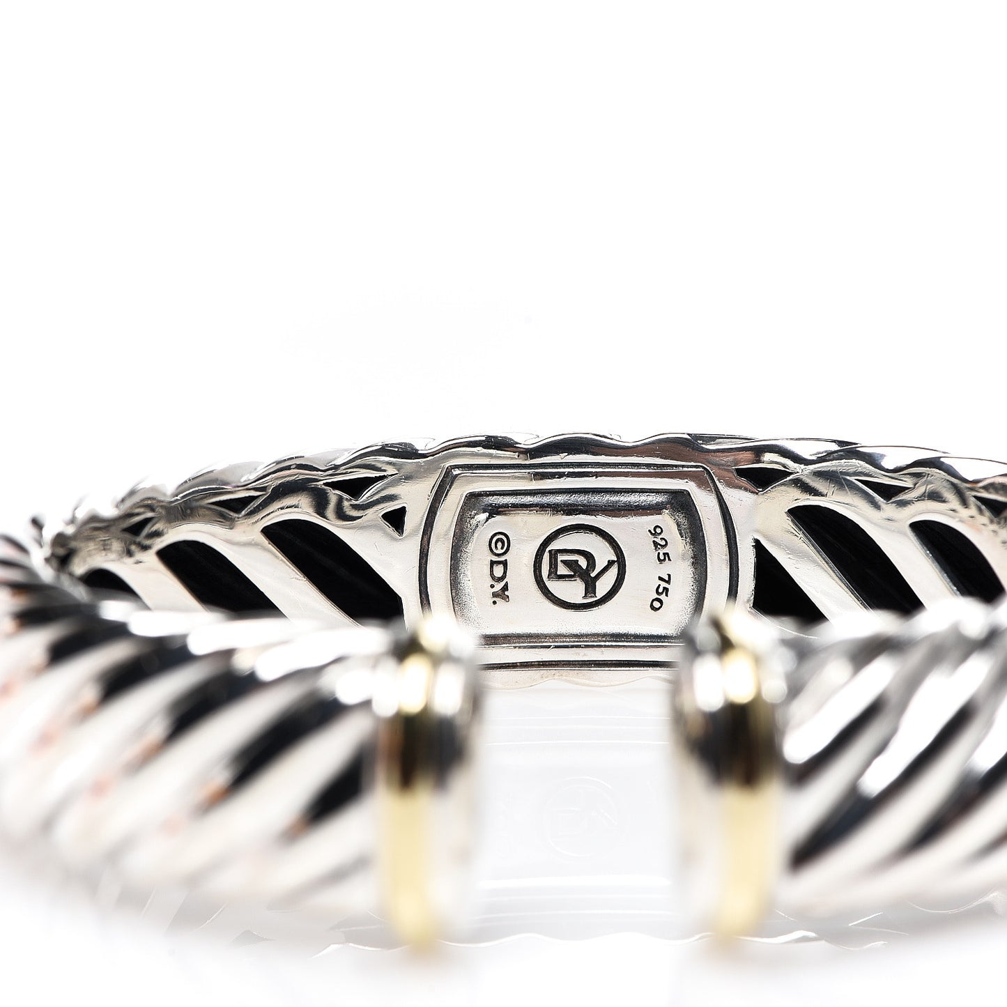 Sterling Silver 18K Yellow Gold 15mm Sculpted Cable Cuff Bracelet